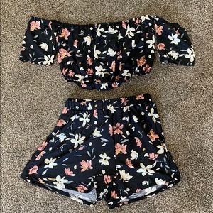 Black flower shorts and top set